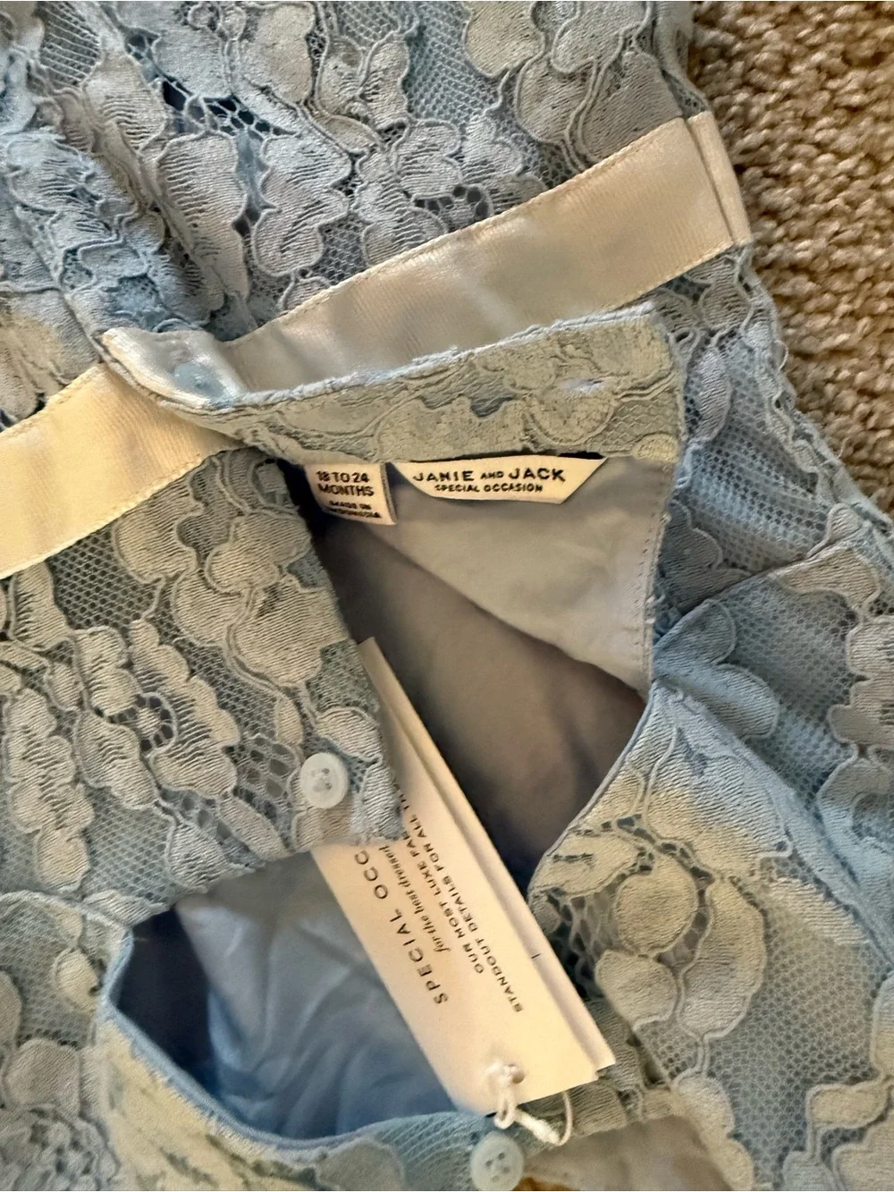 Janie and Jack “The Occassion” Light Blue Lace Jumpsuit with Ivory Waist Bow